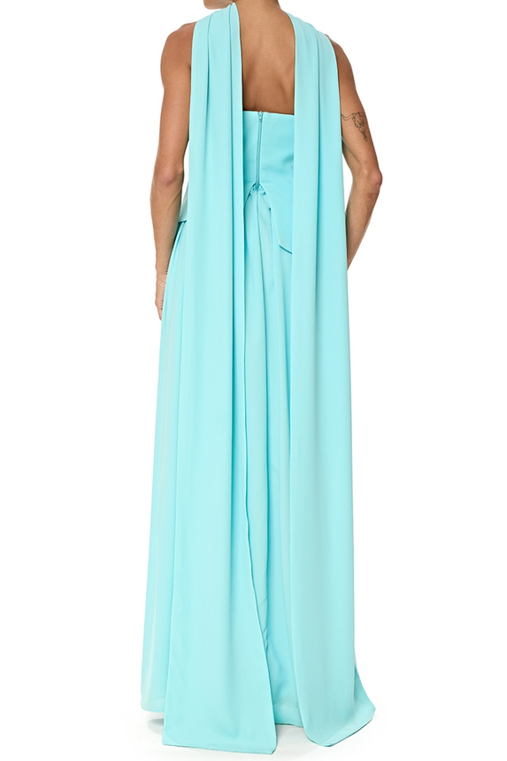 Vestido Longo Crepe Azul - DG76845 Essential Collection