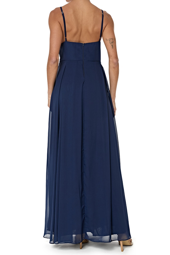 Vestido Longo Crepe Azul - DG76932 Essential Collection
