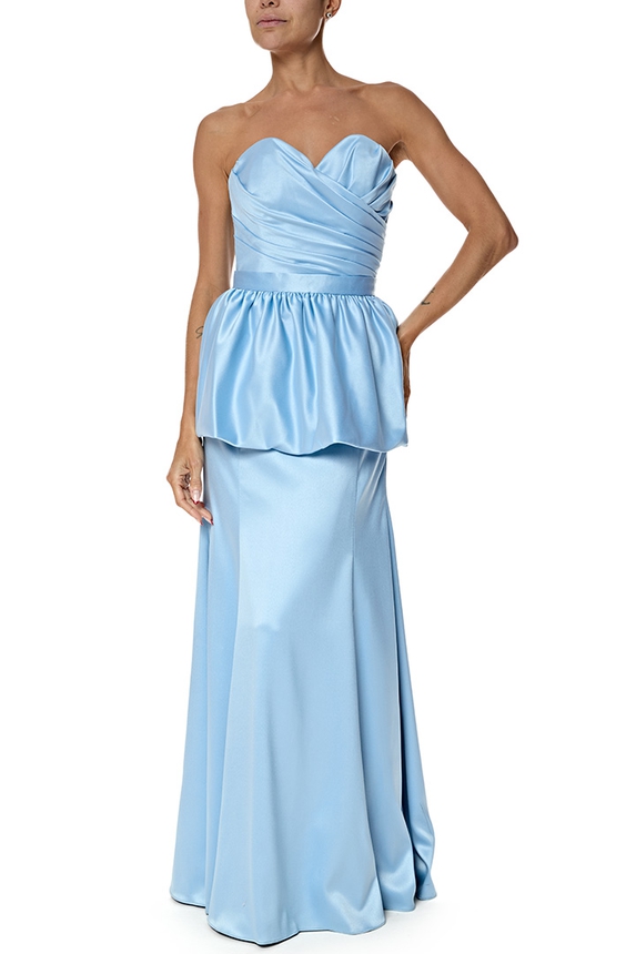 Vestido Longo Crepe Azul - DG77006 Essential Collection