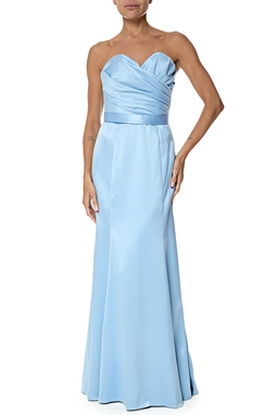 Vestido Longo Crepe Azul
