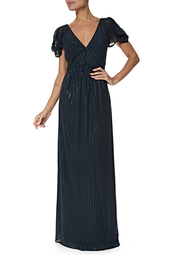 Vestido Longo Crepe Azul - DG77033 Mango