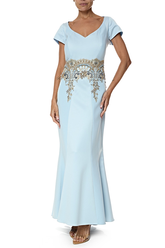 Vestido Longo Crepe Azul - DG77092 Kalandra