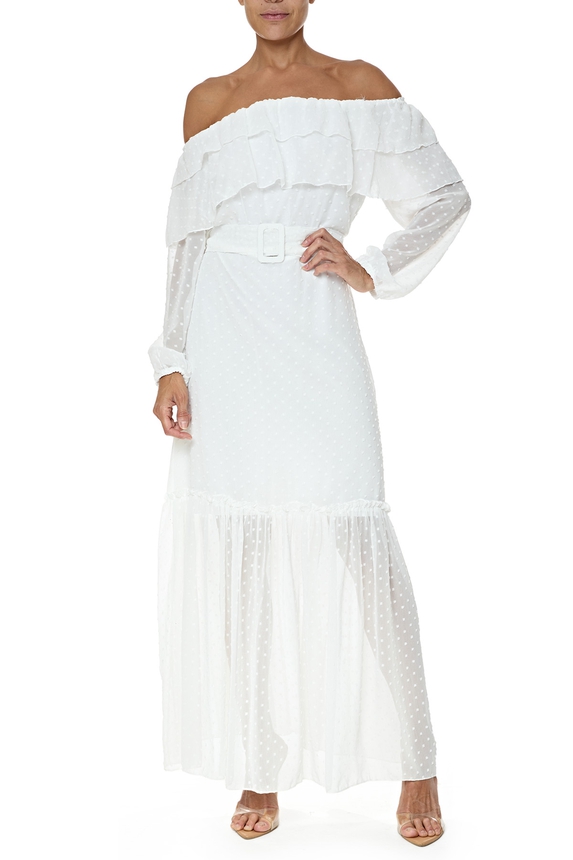 Vestido Longo Crepe Branco - DG76429 Basic Collection