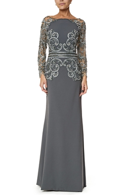 Vestido Longo Crepe Cinza