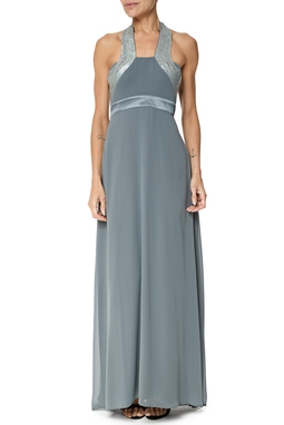 Vestido Longo Crepe Cinza