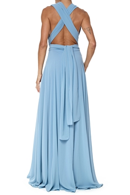 Vestido Longo Crepe Cinza