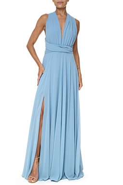 Vestido Longo Crepe Cinza