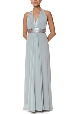 Vestido Longo Crepe Cinza