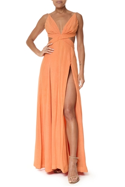 Vestido Longo Crepe Laranja