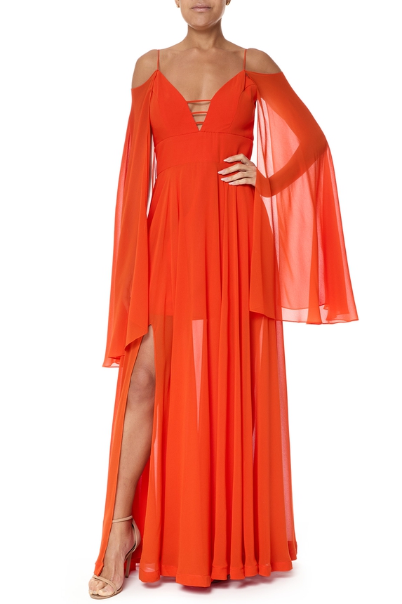 Vestido Longo Crepe Laranja - DG75839 Essential Collection