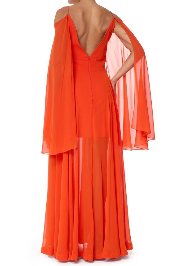 Vestido Longo Crepe Laranja - DG75839 Essential Collection