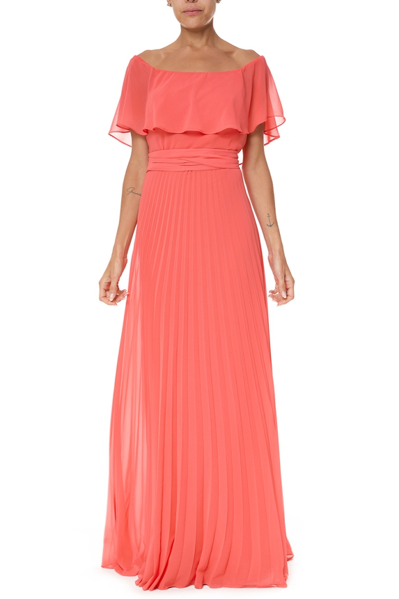 Vestido Longo Crepe Laranja - DG75974 Essential Collection
