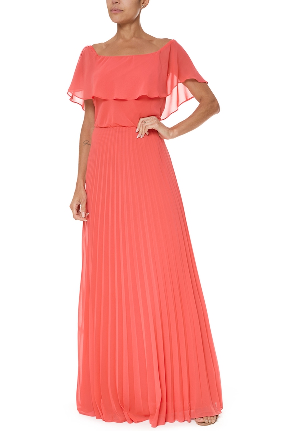 Vestido Longo Crepe Laranja - DG75974 Essential Collection