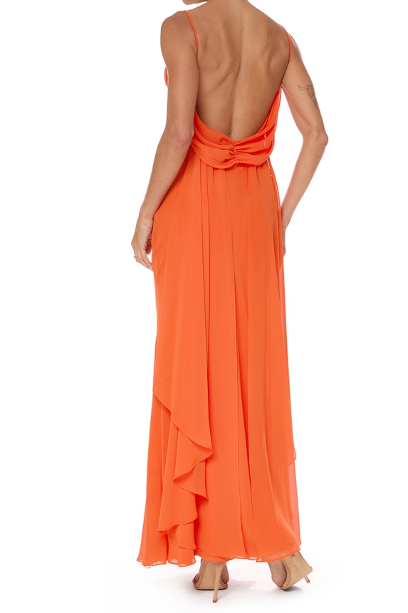 Vestido Longo Crepe Laranja - DG76011 Essential Collection