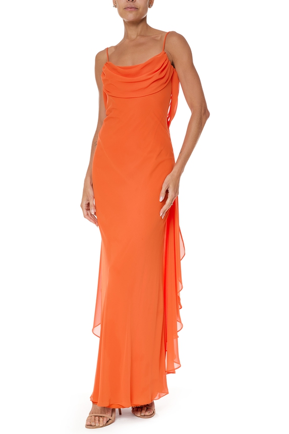 Vestido Longo Crepe Laranja - DG76011 Essential Collection