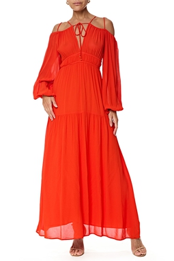 Vestido Longo Crepe Laranja