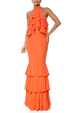 Vestido Longo Crepe Laranja
