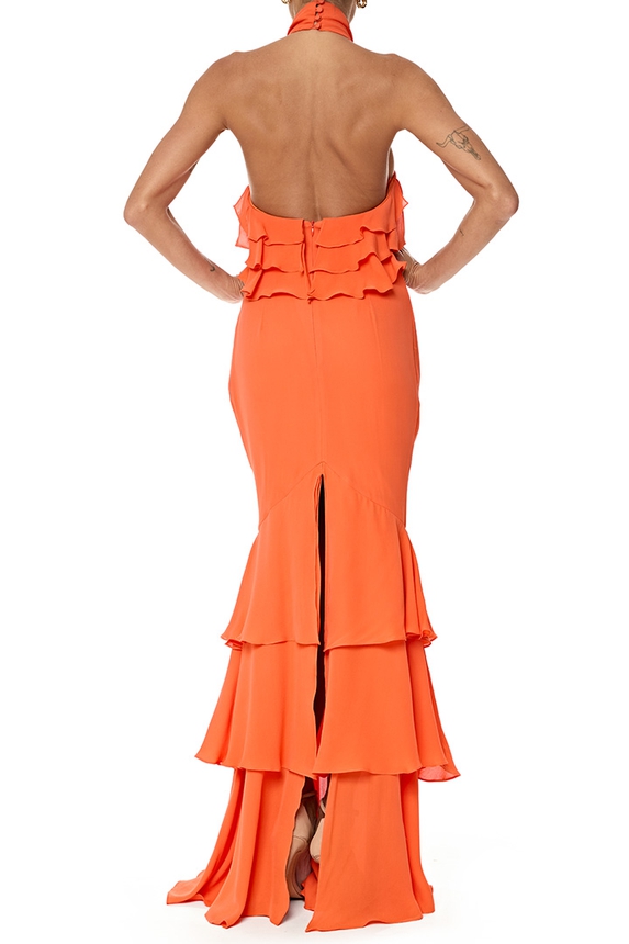 Vestido Longo Crepe Laranja - DG76730 Carina Duek