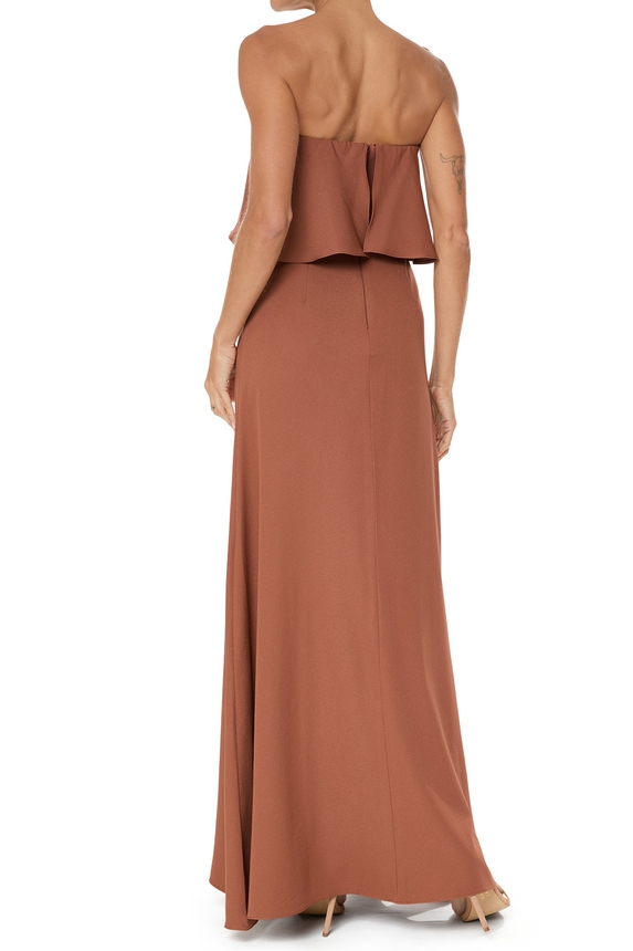 Vestido Longo Crepe Marrom - DG76102 Ave Rara