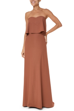 Vestido Longo Crepe Marrom