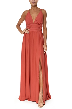 Vestido Longo Crepe Marrom
