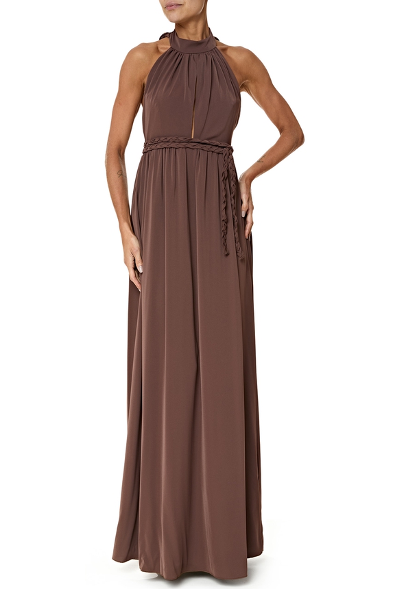 Vestido Longo Crepe Marrom - DG76295 Essential Collection