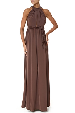 Vestido Longo Crepe Marrom