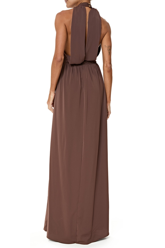 Vestido Longo Crepe Marrom - DG76295 Essential Collection