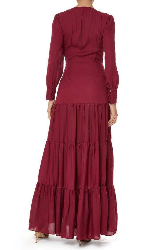 Vestido Longo Crepe Marsala - DG76013 Essential Collection