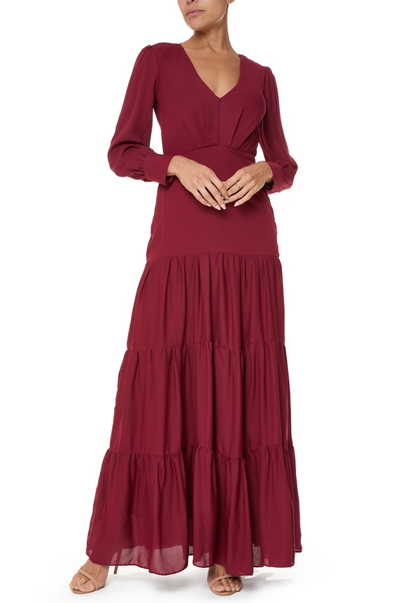 Vestido Longo Crepe Marsala - DG76013 Essential Collection