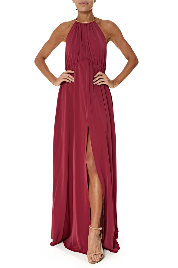 Vestido Longo Crepe Marsala - DG76293 Essential Collection