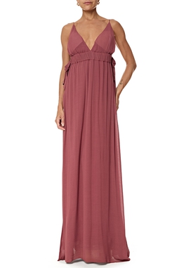 Vestido Longo Crepe Marsala