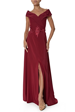 Vestido Longo Crepe Marsala