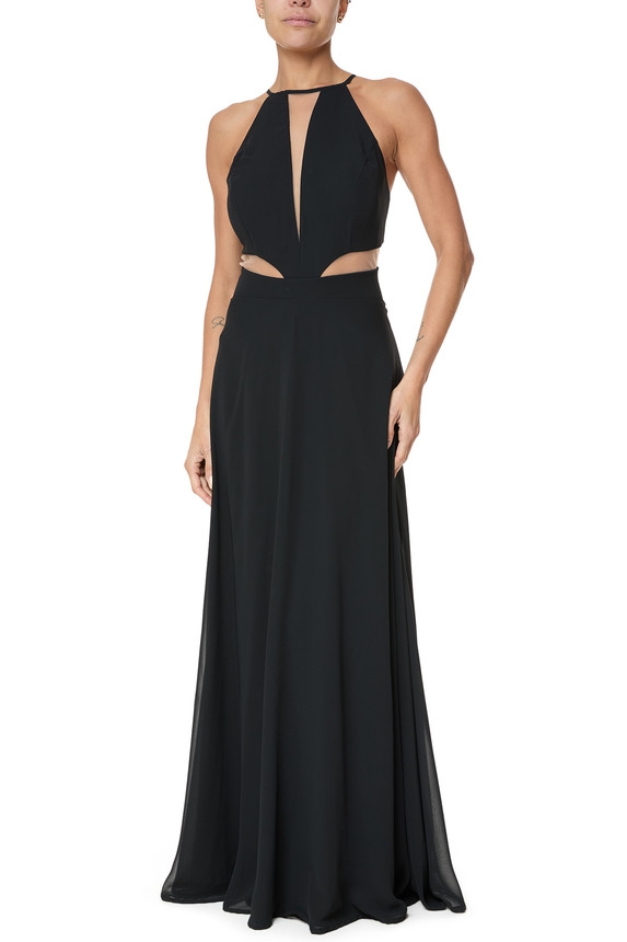 Vestido Longo Crepe Preto - DG75732 Essential Collection