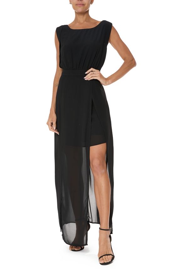 Vestido Longo Crepe Preto - DG75977 Costume