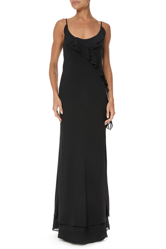 Vestido Longo Crepe Preto - DG76057 Essential Collection