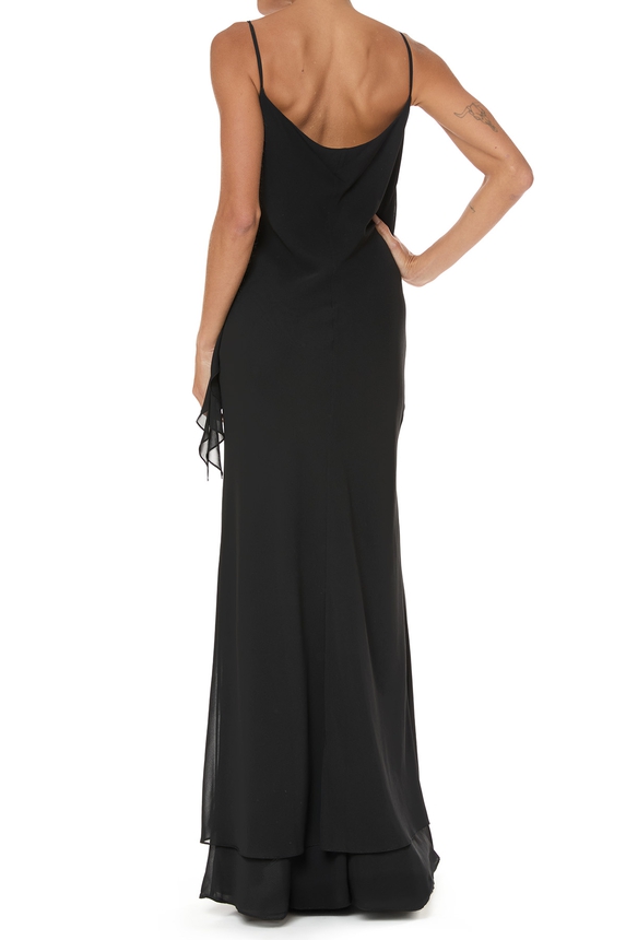 Vestido Longo Crepe Preto - DG76057 Essential Collection