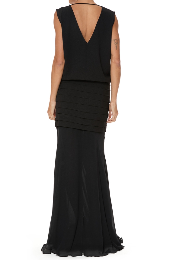 Vestido Longo Crepe Preto - DG76069 Ateen