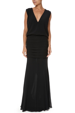 Vestido Longo Crepe Preto