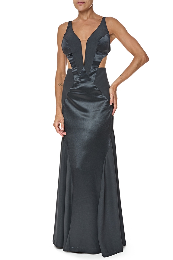 Vestido Longo Crepe Preto - DG76544 Essential Collection