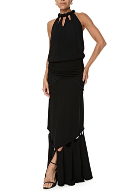 Vestido Longo Crepe Preto