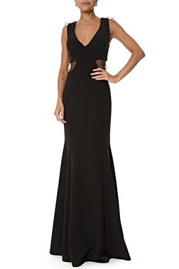 Vestido Longo Crepe Preto