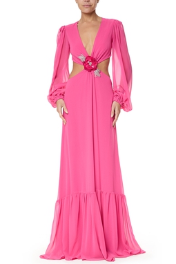 Vestido Longo Crepe Rosa