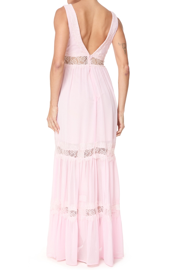 Vestido Longo Crepe Rosa - DG75733 Essential Collection