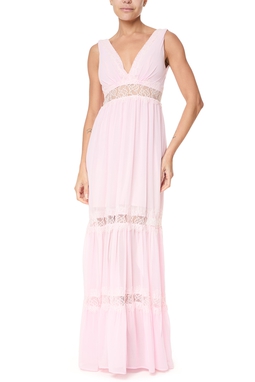 Vestido Longo Crepe Rosa