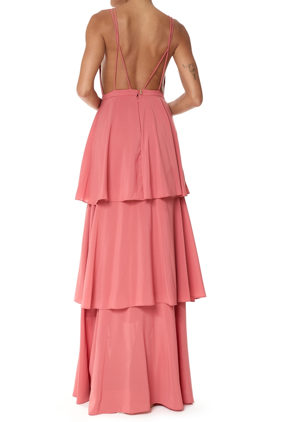 Vestido Longo Crepe Rosa - DG75838 Essential Collection