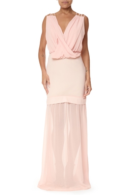 Vestido Longo Crepe Rosa