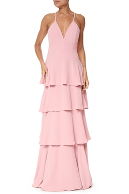 Vestido Longo Crepe Rosa