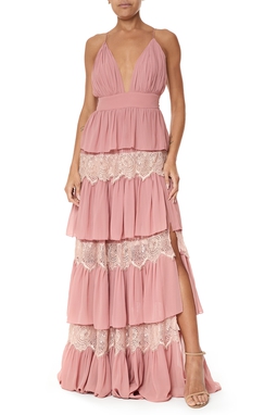 Vestido Longo Crepe Rosa
