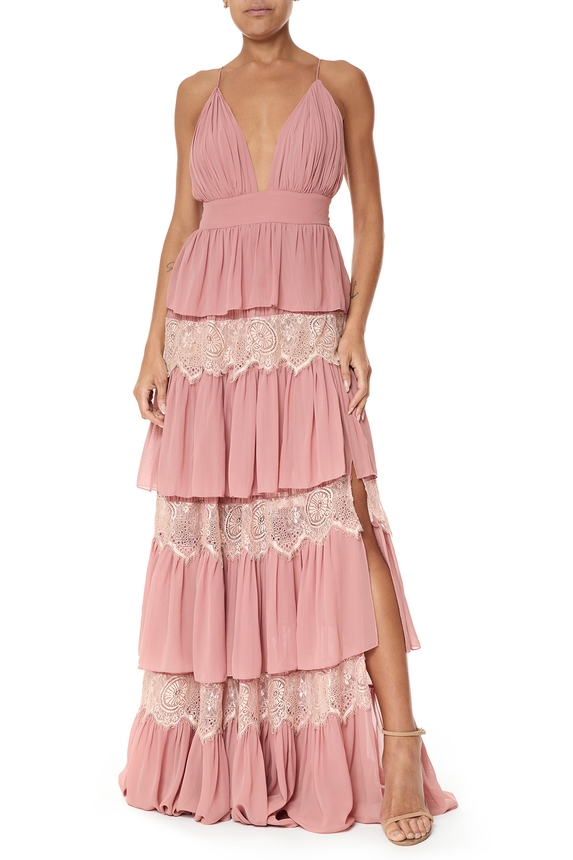 Vestido Longo Crepe Rosa - DG75853 Honória
